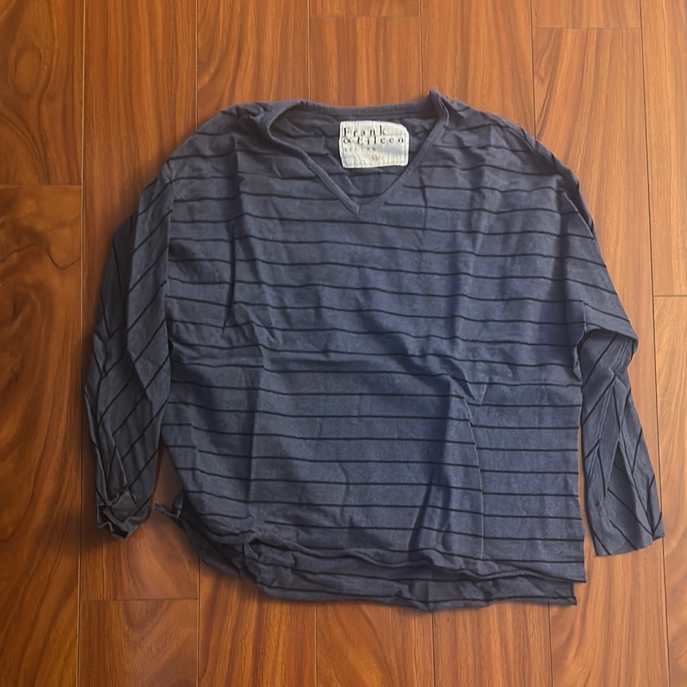 Frank & Eileen Navy Striped V-Neck Top